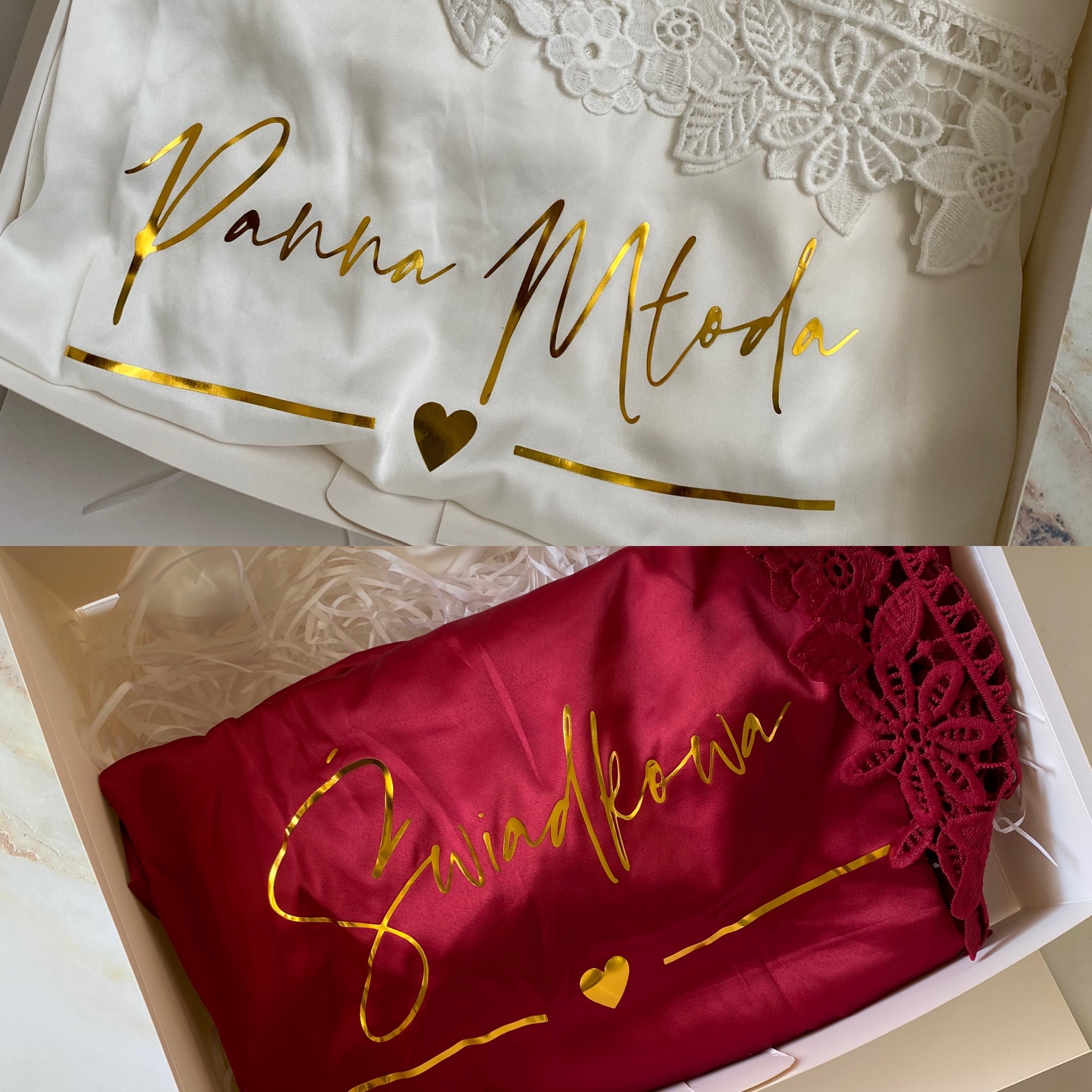 Zestaw szlafroków Panna Młoda&Świadkowa biel bordo 2